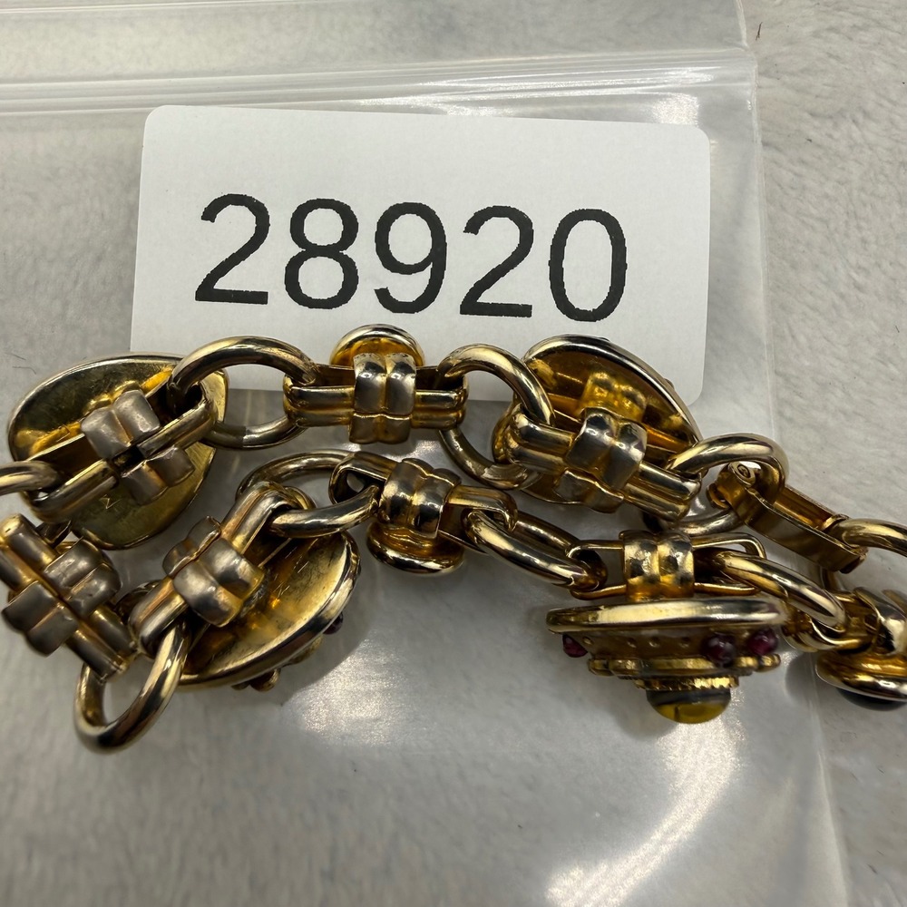 Vintage Heart Link Bracelet Gold Red Green 7.5in - Picture 9 of 9